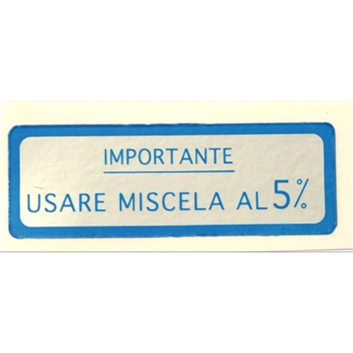 Adesivo Miscela 5% Azzurro per VESPA 125 150 160 180 - 58 X 20 mm.