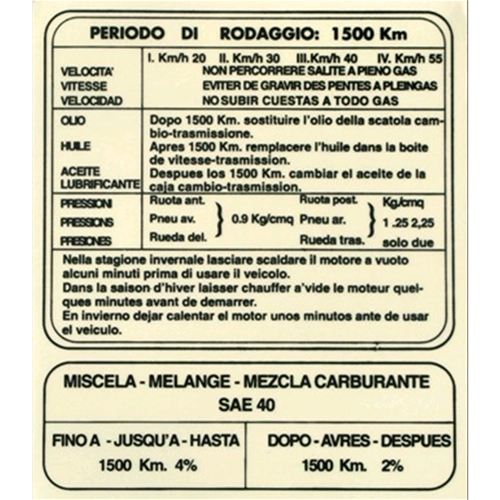 Autocollant des règles de rodage pour LAMBRETTA 4 vitesses 55 km/h - 110 x 148 mm.
