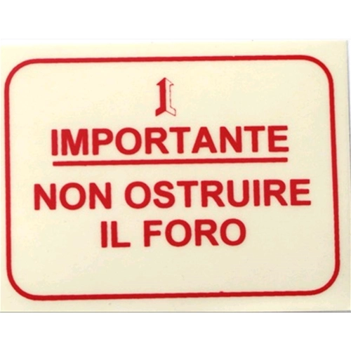 Autocollant rouge « IMPORTANT : NE PAS BOUCHER L’OUVERCLE » pour Vespa - 62 x 47 mm. ro 610176M