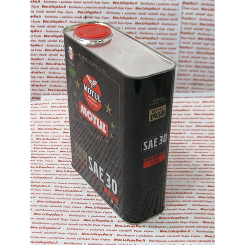 MOTUL CLASSIC SAE 30 Motor- und Getriebeöl im 2-Liter-Eisenkanister. Passend für VESPA 50, 90, 125, 150, 160, 180, 200 Oldtimer und Motorräder ab Baujahr 1946. Einbereichsöl.