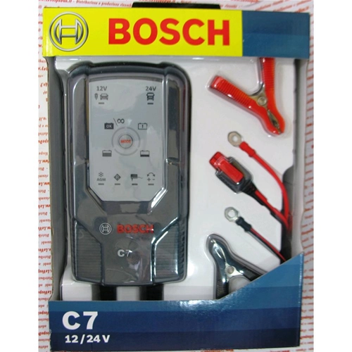 Cargador de baterías BOSCH C7 de 12V/24V para coches, motocicletas, barcos, autocaravanas y mantenedores de baterías.