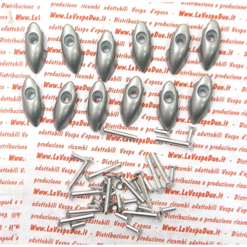Zamak tip kit complete with screws and rivets for footboard strips VESPA 150 VBA1T VBB1T from 1959, excellent quality Italian product.