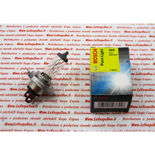 BOSCH H4 P43T PURE LIGHT bulb 12 volts x 60/55 watts white halogen P43T adaptable to VESPA 50 125 150 200 250 300 GT GTS