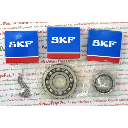 KIT COMPLETO DE 6 RODAMIENTOS PARA LA REVISIÓN DEL MOTOR DE LA VESPA PX 125 T5, PARA MODELOS CON ANILLO DE SELLADO DEL EJE DE ENGRANAJE EXTERNO