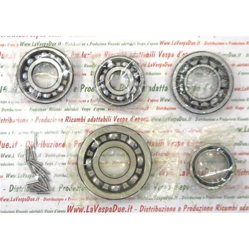 KIT COMPLETO DE 6 RODAMIENTOS PARA LA REVISIÓN DEL MOTOR DE LA VESPA PX 125 T5, PARA MODELOS CON ANILLO DE SELLADO DEL EJE DE ENGRANAJE EXTERNO