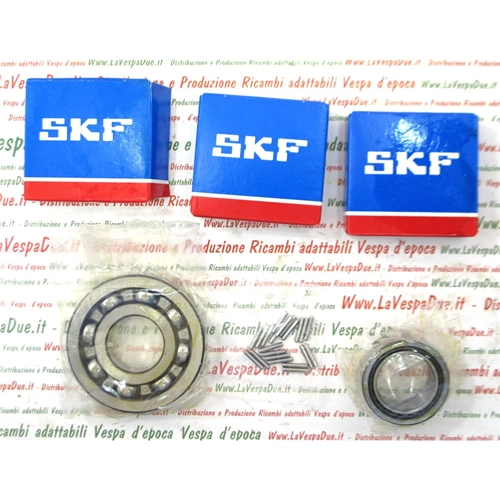 KIT COMPLETO DE 6 RODAMIENTOS PARA LA REVISIÓN DEL MOTOR DE LA VESPA PX 125 T5, PARA MODELOS CON ANILLO DE SELLADO DEL EJE DE ENGRANAJE INTERNO