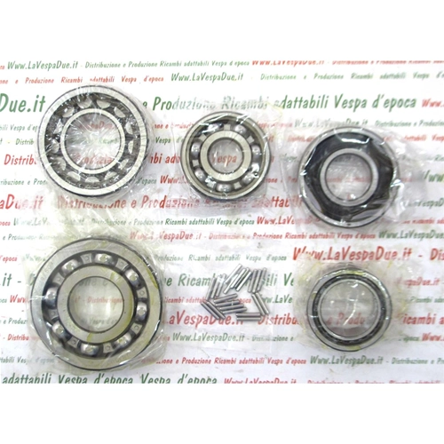 KIT COMPLETO DE 6 RODAMIENTOS PARA LA REVISIÓN DEL MOTOR DE LA VESPA PX 125 T5, PARA MODELOS CON ANILLO DE SELLADO DEL EJE DE ENGRANAJE INTERNO