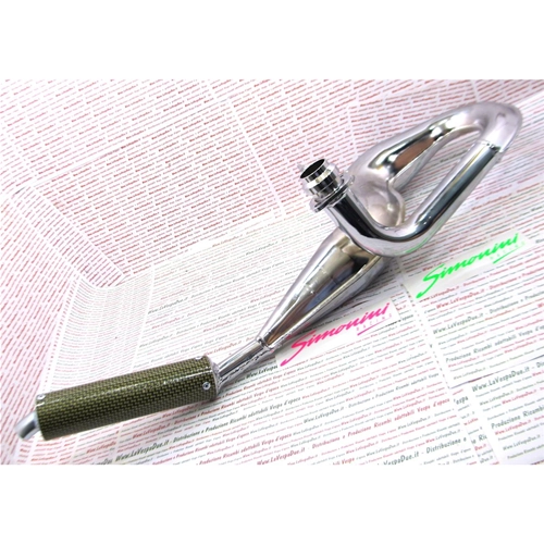 SIMONINI verchromter Schlangen-Auspuff mit Carbon-Schalldämpfer für VESPA PX 125 T5