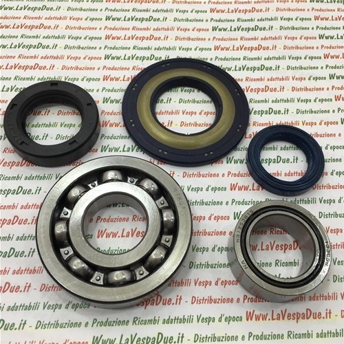 Kit de roulements et joints d'huile pour la révision du vilebrequin des Vespa PX80E, PX125E, PX150E, PX200E 2° / LUSSO 2° / PX 125, 150 et 200 (modèles 1998 à 2011) et Cosa 125 et 150.