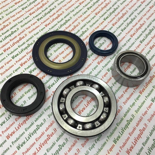 Kit de roulements et joints d'huile pour la révision du vilebrequin des Vespa PX80E, PX125E, PX150E, PX200E 2° / LUSSO 2° / PX 125, 150 et 200 (modèles 1998 à 2011) et Cosa 125 et 150.