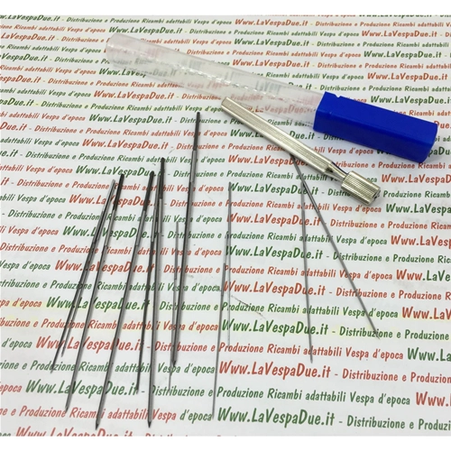 KIT DE 12 ESCARABAJOS CÓNICOS PENTAGONALES CON MANGO INTERCAMBIABLE PARA RECTIFICAR, LIMPIAR Y PERFORAR ORIFICIOS DE CICLO, CHORROS DE PULVERIZACIÓN Y CARBURADORES.