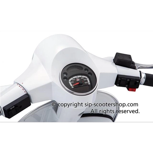 SIP 50000220 2.0 Tachometer/Drehzahlmesser für VESPA 80 125 150 200 PX E arcobaleno LUSSO 98 MY, auch anpassbar für GTV GT60, schwarzes Zifferblatt, weiße Ziffern, Edelstahlgehäuse, 24 Funktionen, digital/analog