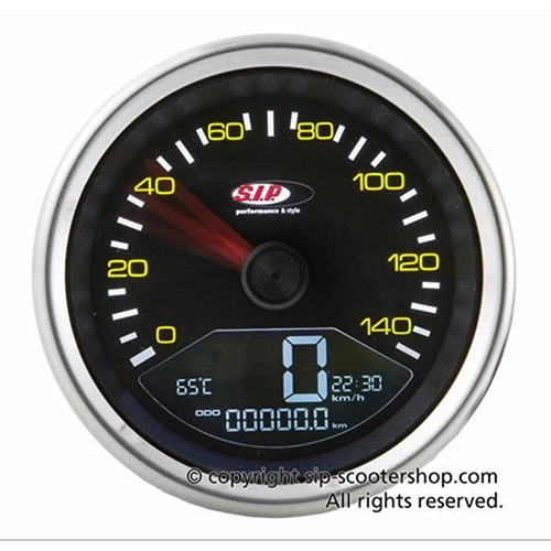 SIP 50000420 2.0 speedometer speedometer for VESPA 80 125 150 200 PX PE P150 SP 200 E black dial yellow numbers stainless steel frame 20 functions digital analog