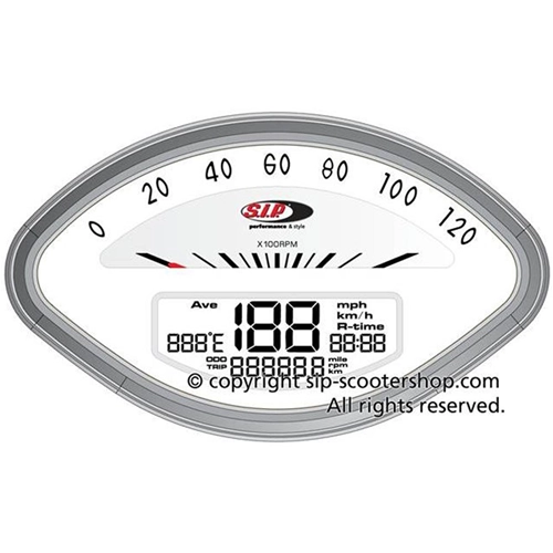 Compteur de vitesse/compte-tours SIP 50000710 2.0 pour Vespa 125 150 160 180 GT VBA VBB GL GS Sprint SS, cadran blanc, chiffres noirs, affichage LCD numérique/analogique blanc