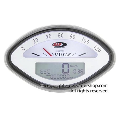 Compteur de vitesse/compte-tours SIP 50000710 2.0 pour Vespa 125 150 160 180 GT VBA VBB GL GS Sprint SS, cadran blanc, chiffres noirs, affichage LCD numérique/analogique blanc