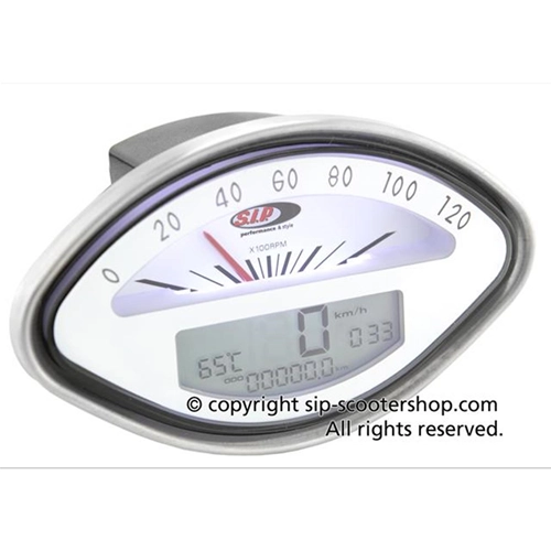 Compteur de vitesse/compte-tours SIP 50000710 2.0 pour Vespa 125 150 160 180 GT VBA VBB GL GS Sprint SS, cadran blanc, chiffres noirs, affichage LCD numérique/analogique blanc