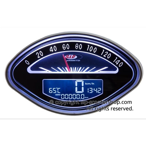 Compteur de vitesse/compte-tours SIP 50000730 2.0 pour Vespa 125 150 160 180 GT VBA VBB GL GS Sprint SS, forme coque, cadran noir, écran LCD noir, 20 fonctions, affichage numérique/analogique