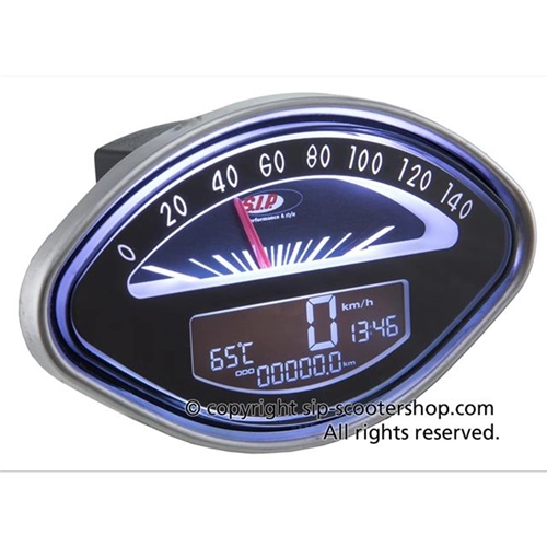 Compteur de vitesse/compte-tours SIP 50000730 2.0 pour Vespa 125 150 160 180 GT VBA VBB GL GS Sprint SS, forme coque, cadran noir, écran LCD noir, 20 fonctions, affichage numérique/analogique