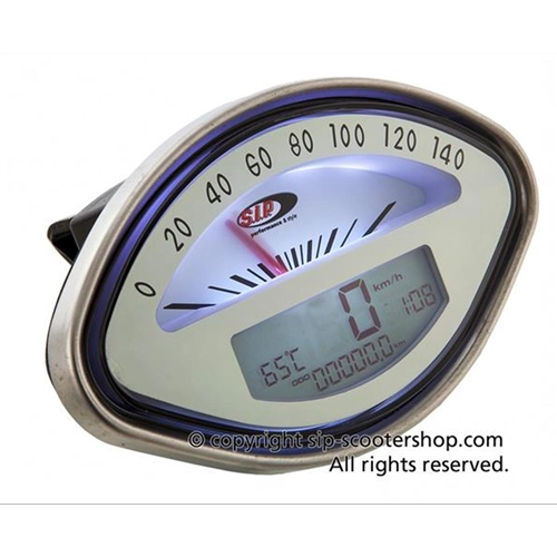 Compteur de vitesse/compte-tours SIP 50000740 2.0 pour VESPA 125 150 160 180 GT VBA VBB GL GS SPRINT SS, cadran beige en forme de coquillage, écran LCD blanc, 20 fonctions, affichage numérique/analogique