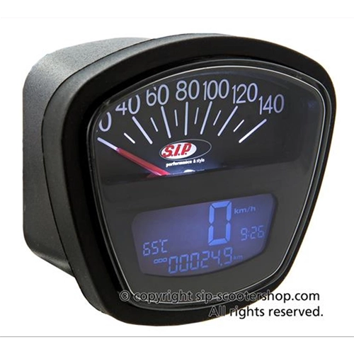 SIP 50000820 2.0 Tachometer Odometer for LAMBRETTA DL GP LI SX TV Black Dial Black LCD 20 Functions Digital Analog