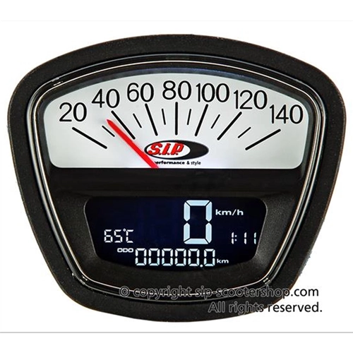 SIP 50000830 2.0 Tachometer Odometer for LAMBRETTA DL GP LI SX TV Black/White Dial Black LCD 20 Functions Digital Analog