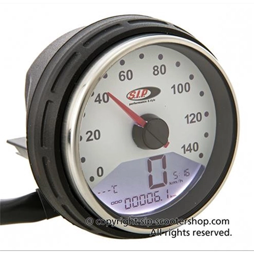 SIP 50001110 2.0 Tachometer für VESPA 50 125 PK S SS AUTOMATICA, weißes Zifferblatt, digitale/analoge Funktionen