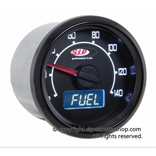 SIP 50001200 2.0 Tachometer und Drehzahlmesser für VESPA 50 90 NLRS, schwarzes Zifferblatt, 19 Funktionen, digital/analog