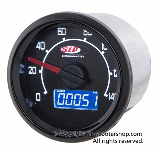 SIP 50001200 2.0 Tachometer und Drehzahlmesser für VESPA 50 90 NLRS, schwarzes Zifferblatt, 19 Funktionen, digital/analog