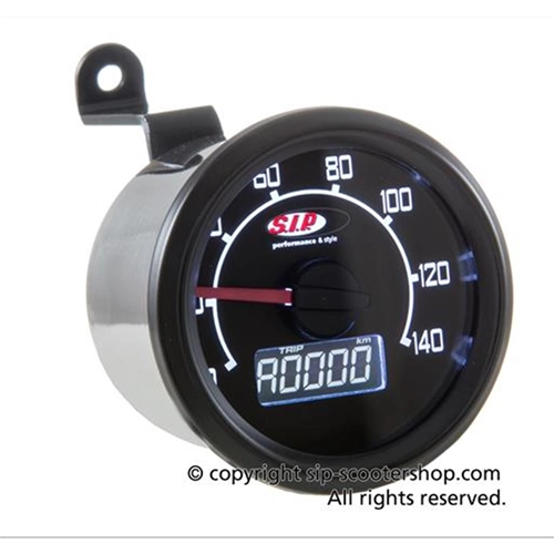 SIP 50001200 2.0 Tachometer und Drehzahlmesser für VESPA 50 90 NLRS, schwarzes Zifferblatt, 19 Funktionen, digital/analog