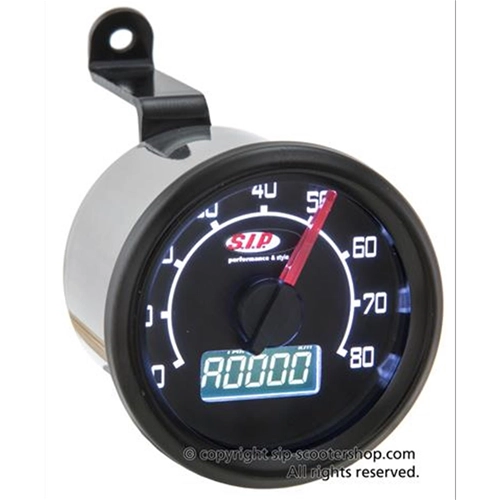 Compteur de vitesse/compte-tours SIP 50001300 2.0 pour Vespa 50/90 NLRS, cadran noir, écran LCD noir, 19 fonctions, affichage numérique/analogique