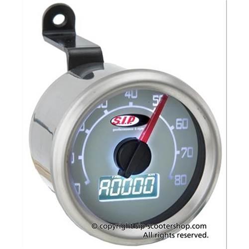 Compteur de vitesse SIP 50001310 2.0 pour Vespa 50 90 NLRS, cadran gris, 19 fonctions, affichage numérique et analogique.