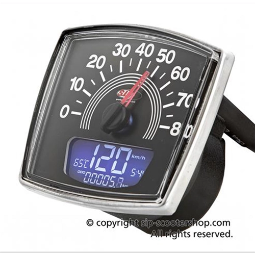 Compteur de vitesse SIP 50001720 2.0 pour VESPA 50 SPECIAL ELESTART ET3, cadran noir, chiffres blancs, 20 fonctions, affichage numérique/analogique
