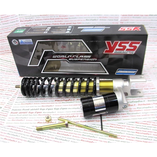 Amortiguador trasero GAS YSS VESPA NLR SPECIAL PX GL VBB SPRINT VELOCE RALLY GS SS PE con emulsión de gas con depósito separado Precarga de muelle con rosca 50 90 125 150 160 180 200