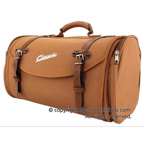 Bolsa superior SIP CLASSIC de nailon marrón para portaequipajes de VESPA LAMBRETTA MOTO GUZZI MOTOM HONDA HARLEY DAVIDSON, completa con correas.