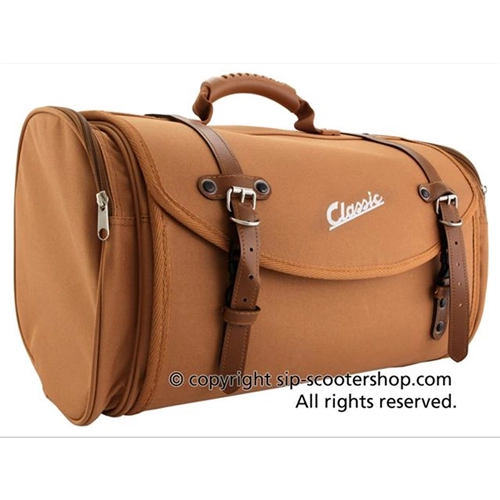 Bolsa superior SIP CLASSIC de nailon marrón para portaequipajes de VESPA LAMBRETTA MOTO GUZZI MOTOM HONDA HARLEY DAVIDSON, completa con correas.