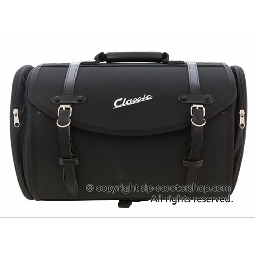 Bolsa superior SIP CLASSIC de nailon negro y marrón para portaequipajes de VESPA LAMBRETTA MOTO GUZZI MOTOM HONDA HARLEY DAVIDSON, completa con correas.