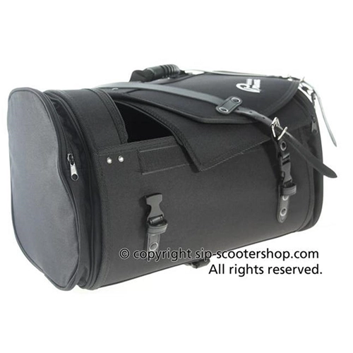 Bolsa superior SIP CLASSIC de nailon negro y marrón para portaequipajes de VESPA LAMBRETTA MOTO GUZZI MOTOM HONDA HARLEY DAVIDSON, completa con correas.