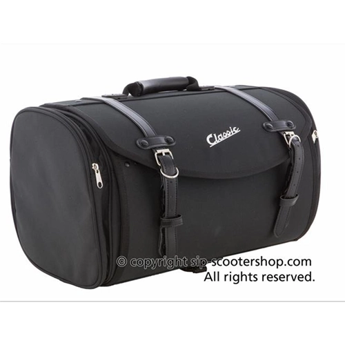 Bolsa superior SIP CLASSIC de nailon negro y marrón para portaequipajes de VESPA LAMBRETTA MOTO GUZZI MOTOM HONDA HARLEY DAVIDSON, completa con correas.