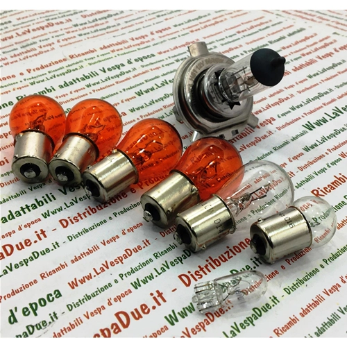LOT DE 8 AMPOULES DE FEUX AVANT ET ARRIÈRE 12 VOLTS POUR VESPA PX 125 150 200 À PARTIR DE 1997, COMPLET AVEC AMPOULES DE CLIGNOTANTS ORANGES