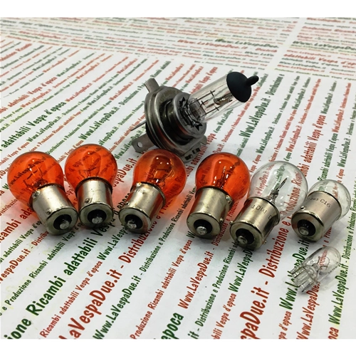 LOT DE 8 AMPOULES DE FEUX AVANT ET ARRIÈRE 12 VOLTS POUR VESPA PX 125 150 200 À PARTIR DE 1997, COMPLET AVEC AMPOULES DE CLIGNOTANTS ORANGES