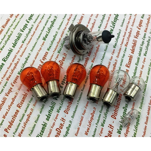 LOT DE 8 AMPOULES DE FEUX AVANT ET ARRIÈRE 12 VOLTS POUR VESPA PX 125 150 200 À PARTIR DE 1997, COMPLET AVEC AMPOULES DE CLIGNOTANTS ORANGES