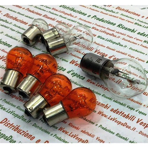 ENSEMBLE DE 8 AMPOULES 12 VOLTS AVANT ET ARRIÈRE POUR VESPA PX 80 125 150 200 ET ARCOBALENO DE 1978 À 1999, COMPLET AVEC AMPOULES DE CLIGNOTANTS ORANGES