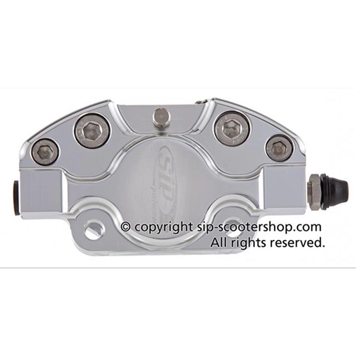 Pinza de freno delantera SIP GRIMECA, anodizada en plata, modelo clásico GRIMECA, para Vespa PX 125 150 200 (año 1998). Número de pieza: SIP 56401000.
