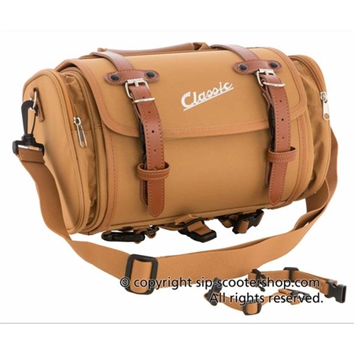 SIP CLASSIC 40010240 braune Nylon-Topcase-Tasche für Gepäckträger für VESPA LAMBRETTA MOTO GUZZI MOTOM HONDA HARLEY DAVIDSON komplett mit Gurten