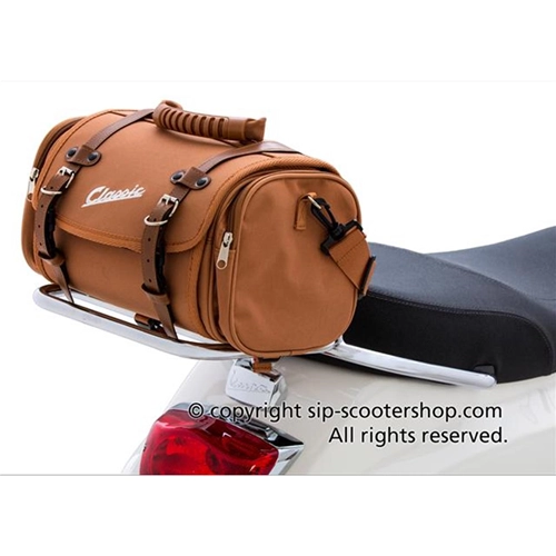 SIP CLASSIC 40010240 braune Nylon-Topcase-Tasche für Gepäckträger für VESPA LAMBRETTA MOTO GUZZI MOTOM HONDA HARLEY DAVIDSON komplett mit Gurten