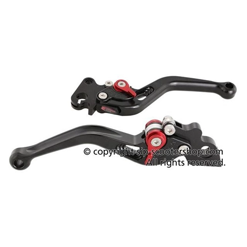 PAIR OF BLACK 6-POINT SPORT LEVERS CNC MILLED ADJUSTABLE SIP 28006900 FOR VESPA PX DISC BRAKE ONLY WITH GRIMECA BRAKE PUMP