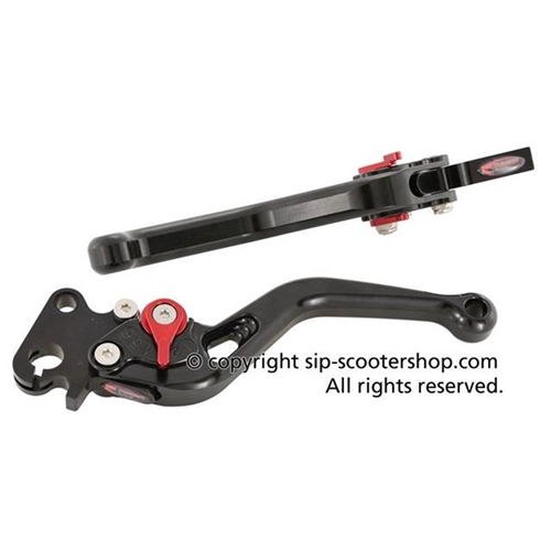 PAIR OF BLACK 6-POINT SPORT LEVERS CNC MILLED ADJUSTABLE SIP 28006900 FOR VESPA PX DISC BRAKE ONLY WITH GRIMECA BRAKE PUMP