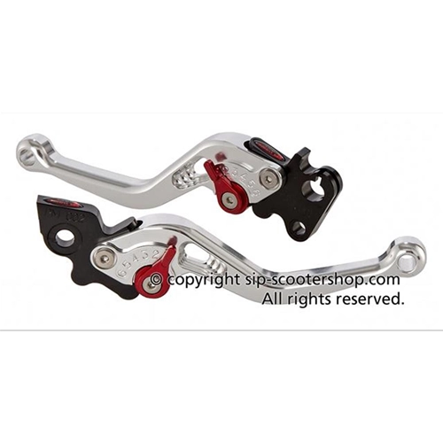 PAIR OF SILVER 6-POINT ADJUSTABLE CNC SPORT LEVERS SIP 28006700 FOR VESPA PX DISC BRAKE ONLY WITH GRIMECA BRAKE PUMP
