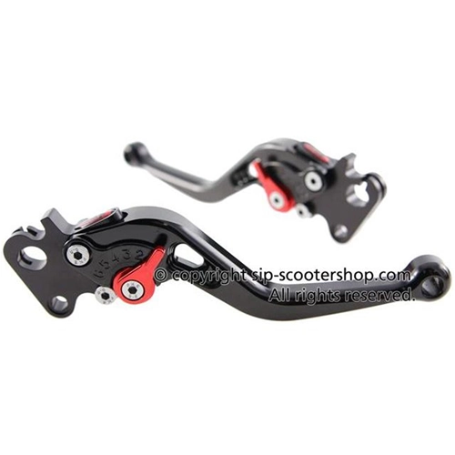 PAR DE MANETAS DEPORTIVAS NEGRAS DE 6 POSICIONES, AJUSTABLES, MECANIZADAS POR CNC, SIP 28006400 PARA VESPA 50 80 90 125 150 160 180 200 NLR SPECIAL PRIMAVERA ET3 PK S XL VNA VNB TS GT GTR SPRINT VBA GS SS RALLY PX PE
