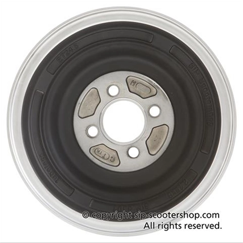 Jante tubeless SIP 83018000 noire à bord poli pour pneus 3.50 - 8 VESPA 125 150 98 V1T A V15T V30T A V33T VU1T VM VNV VNA VNB ACMA VL VB1 VBA VBB